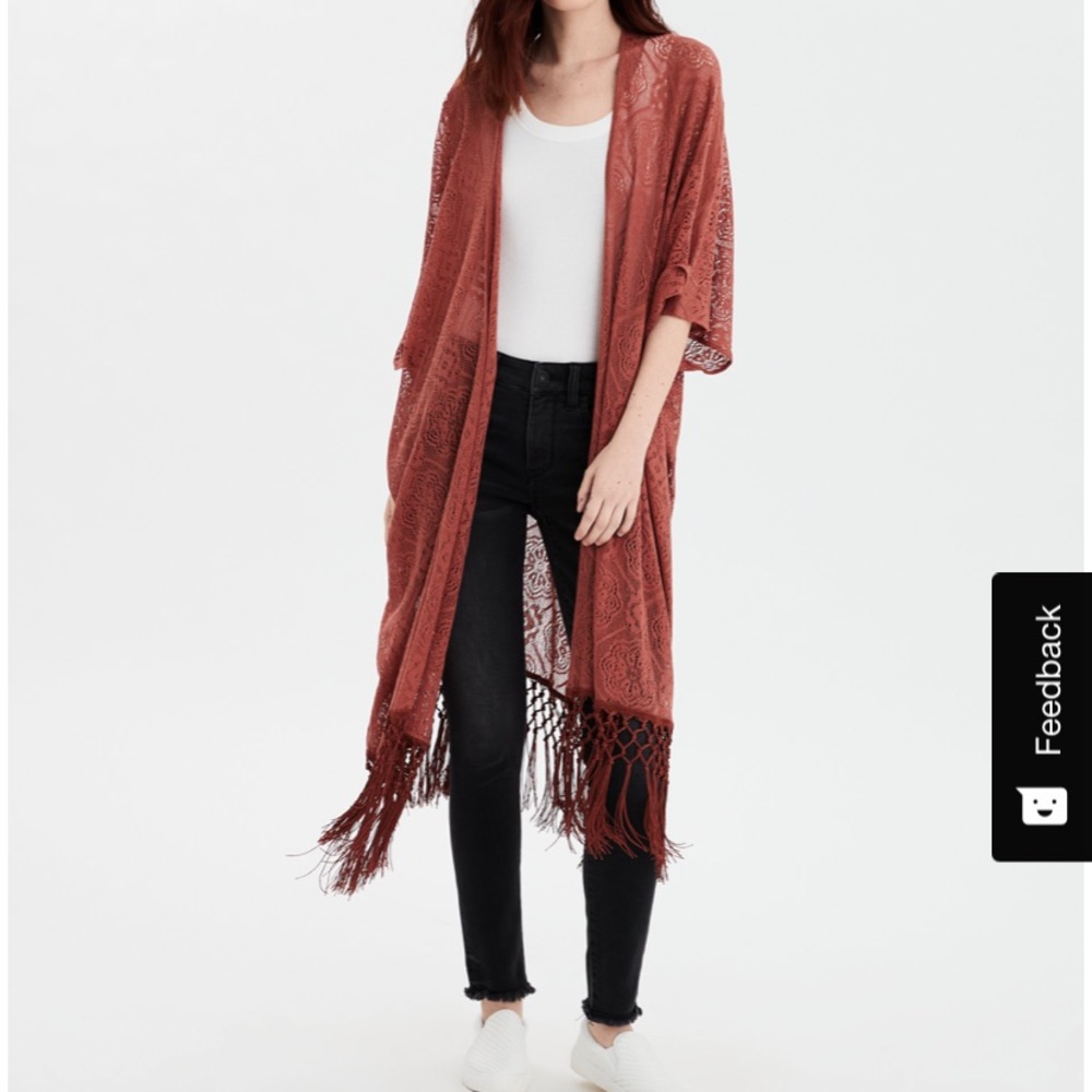 American Eagle Midi Mesh Kimono RUST OS